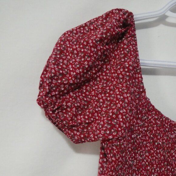 HOLLISTER CALIFORNIA - Regular | xs | Red Floral Puff Sleeve Mini Dress - Picture 9 of 14